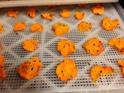 Heerlijke zoete aardappelen chips klaar in de dehydrator ^ _ ^