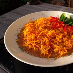 Kiwi pepers crème met hokkaido pompoen vermicelli noedels